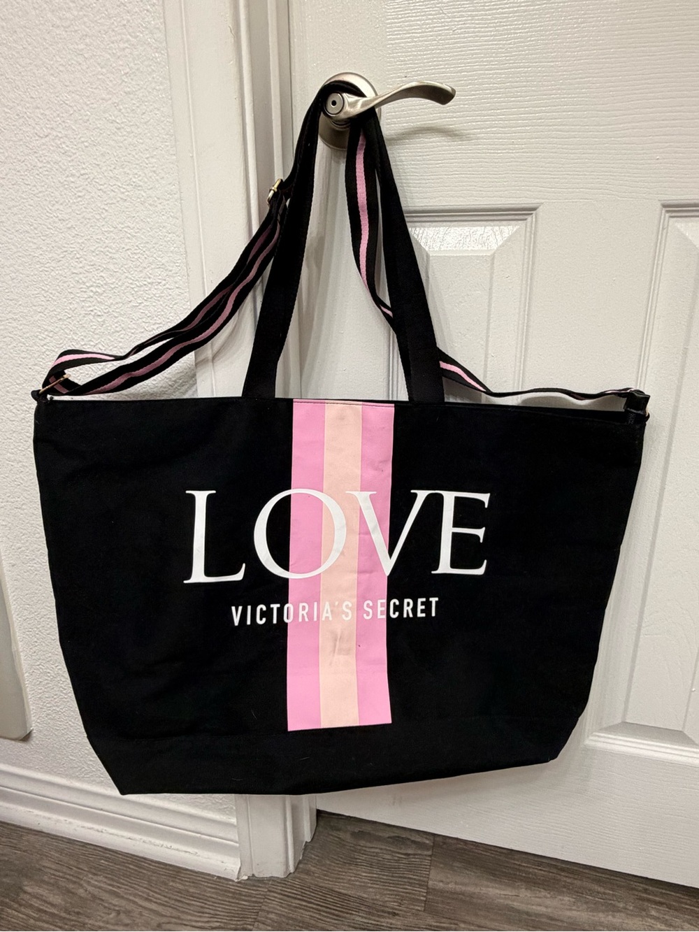 Victoria's Secret Love Black Canvas Tote Bag